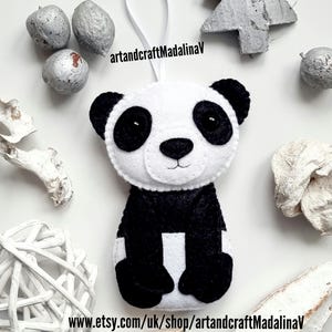 Personalized Panda Bear Felt Ornament, Handmade Nursery Decor