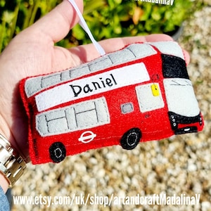 Personalised London Electric Bus felt decoration, Customised Double Decker Bus, Handmade British Theme hanging ornament, Christmas gift