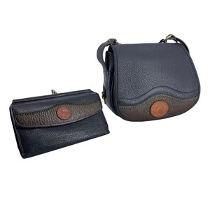 Dooney & Bourke Vintage Teton Saddle Flap Blau Grün Geldbörse + Kiss Lock Wallet Saddlebag Crossbody Blau BagLeder Geldbörse