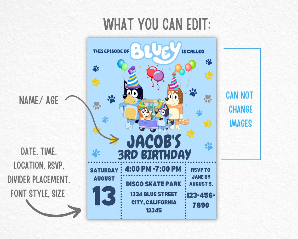 CANVA Invite Template Bluey Birthday Invitation kids Etsy