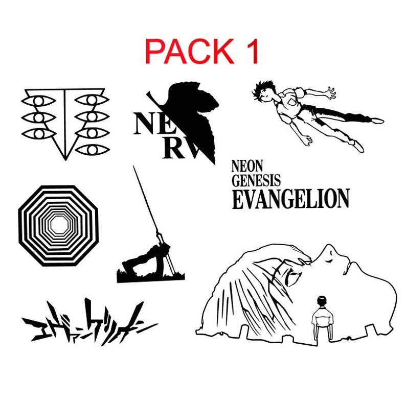 Pu&ograve; includere: Un pacchetto di adesivi in bianco e nero con personaggi e simboli della serie anime Neon Genesis Evangelion. Il pacchetto include il logo NERV, l'Evangelion Unit 01 e l'iconico simbolo "A.T. Field".