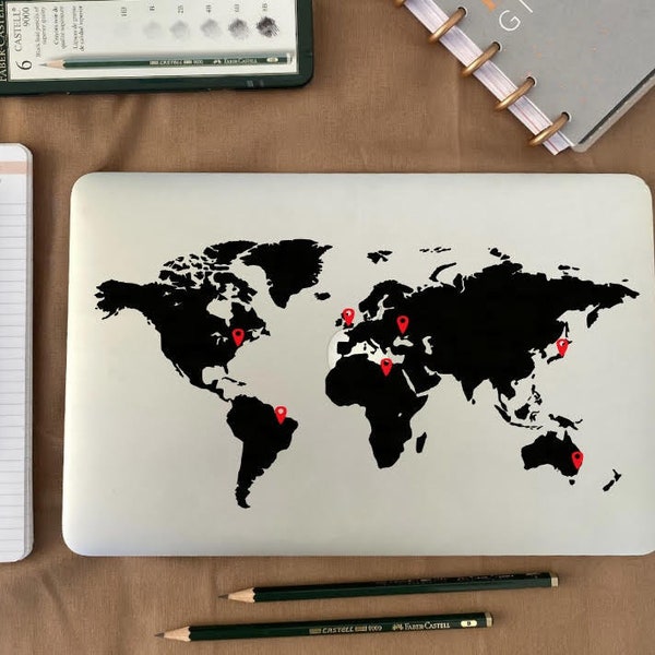 World Map Decal Sticker Set | World Map Laptop Sticker | World Map Laptop Decal