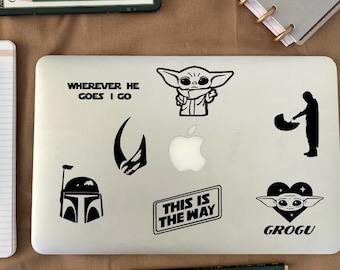Inspirado nos adesivos de decalque Mandalorian | Decalque para laptop Mandaloriano | Decalque de carro Mandaloriano | As etiquetas do decalque da criança | Os decalques infantis