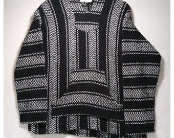 Vintage Baja Joe Hoodie Large Black and White Retro 90s Hippie