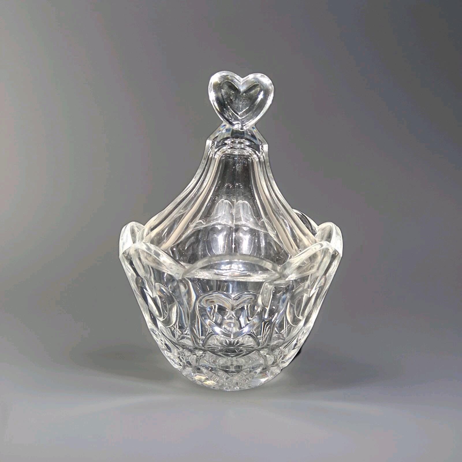 Vintage 1970's Fifth Avenue Crystal Cherish Pattern Candy Dish With Heart Lid