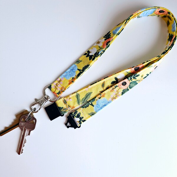 Breakaway Lanyard Rifle Paper Co. | Yellow Flowers | Safety Lanyard for Your ID | Great Gift for Teacher or Nurse | Washable ID Badge Holder