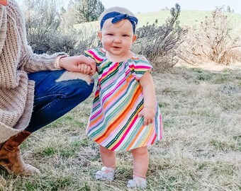 Handmade Colorful Striped Baby Dress: Flutter Sleeve
