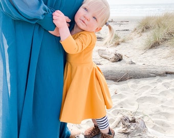 The Zoey Twirl Dress // Mustard Yellow // Baby&Toddler Dress // Mustard Yellow Dress // Little Girl Twirl Dress
