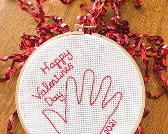 CUSTOM Handprint Embroidery Hoop Art