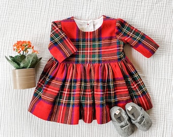 Handmade Plaid Baby Dress: Long Sleeve Cotton Tartan Dress