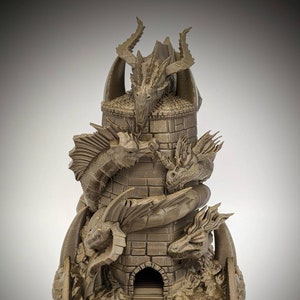 Five-Headed Dragon Tiamat Dice Tower from Fate's End Dice Towers by Kimbolt Creations in 3 Sizes (Mini version includes mini dice set!)