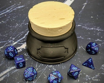 The Wizard Dice Box with Lid - Tabletop, Dice Cup / Roller / Box/ Holder, Dungeons and Dragons, DnD, RPG, Fantasy, Clay, Cork, Inscription