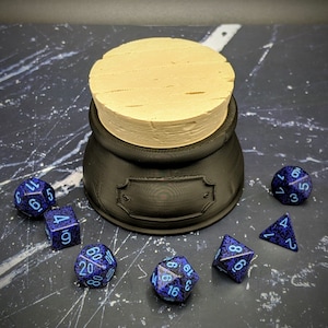 The Wizard Dice Box with Lid - Tabletop, Dice Cup / Roller / Box/ Holder, Dungeons and Dragons, DnD, RPG, Fantasy, Clay, Cork, Inscription