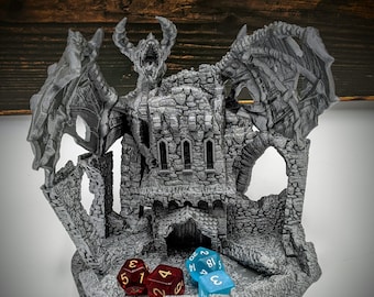 The Dragon's Lair Dice Tower from Txarli Factory's Game of Destiny Collection - Dungeons and Dragons Pathfinder TTRPG, Click-Clacks