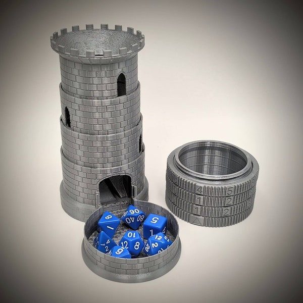 Improved! - Collapsible Castle Telescoping Dice Tower - optional Counter Screw-on Dice Container -All-in-One Dungeons and Dragons Travel Kit