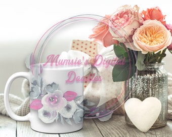 Peach Flowers with Heart Cup Coffee Mug Mockup