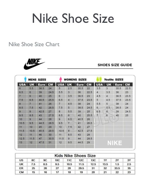 nike us shoe size chart