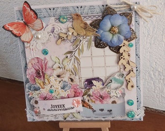 Carte Anniversaire Femme Shabby Automne 3d Scrapbooking Etsy