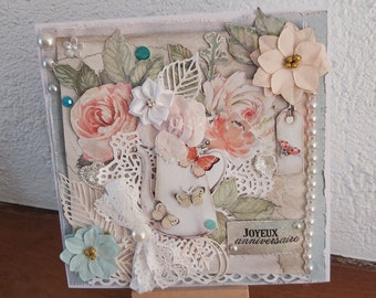 Carte De Luxe Anniversaire Fait Main Shabby Gourmandise Etsy
