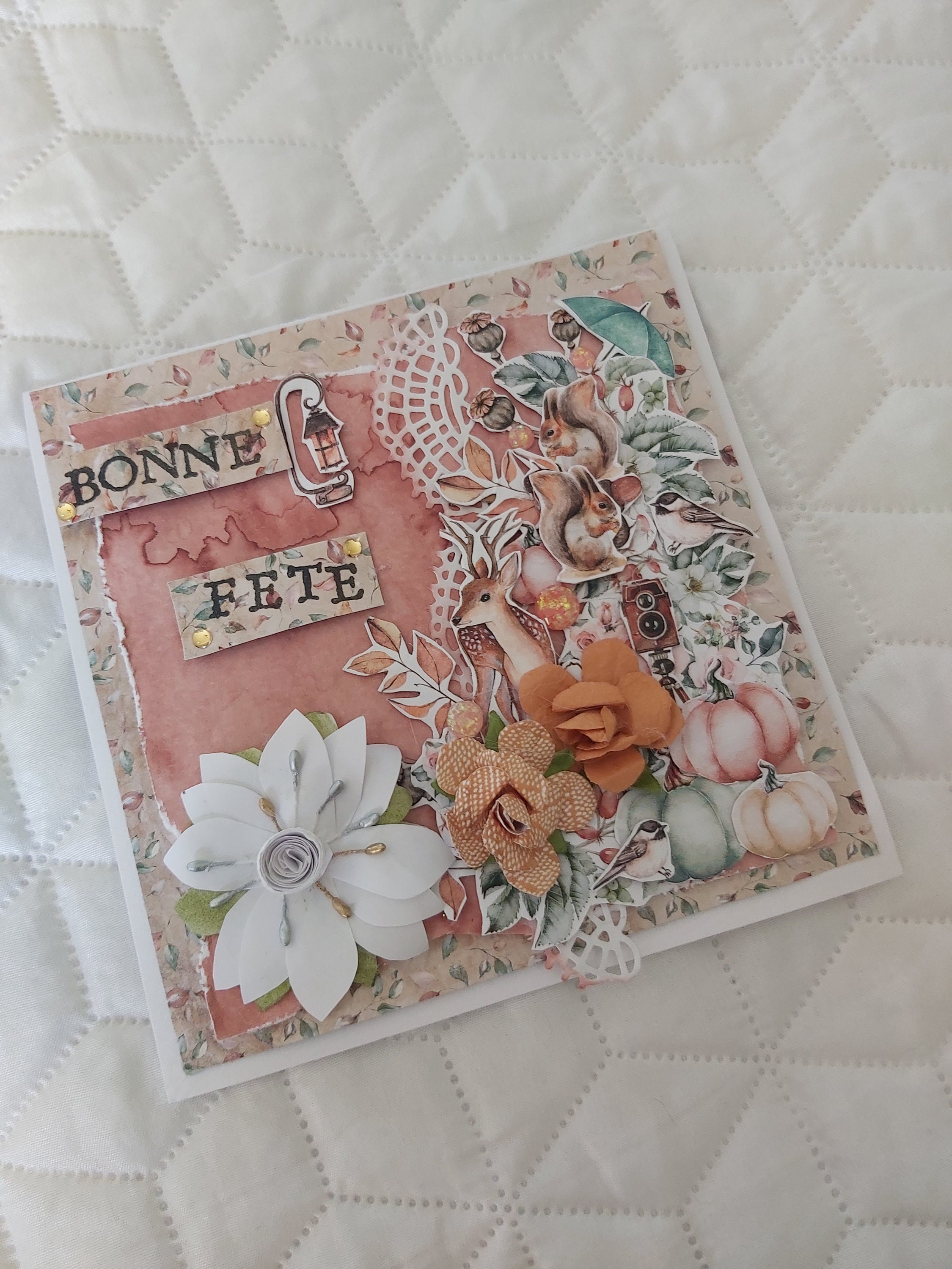 Carte A La Main Shabby Automne Bonne Fete Scrapbooking 3d Etsy