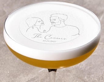 Custom Edible Drink Toppers - Hand Drawn One Line Drawing Drink Toppers for Weddings, Birthdays or Anniversaries