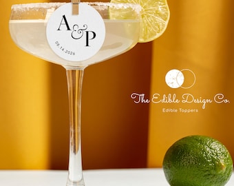 Wedding Edible Drink Toppers with Mini Clips - Custom Monogram Signature Drink Garnish