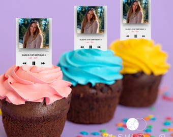 Photo Cupcake Toppers - Album Cover, Music Theme Party Decor