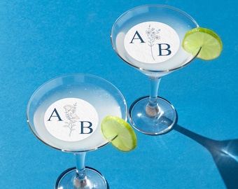 Edible Wedding DRINK toppers custom initials with floral accents, wedding cocktail topper, edible wedding initials, edible topper, floral