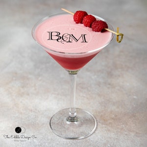 Elegante monogramma EDIBLE Clear DRINK toppers, topper per cocktail di nozze, logo di nozze commestibile, arredamento di nozze, design monogramma di nozze