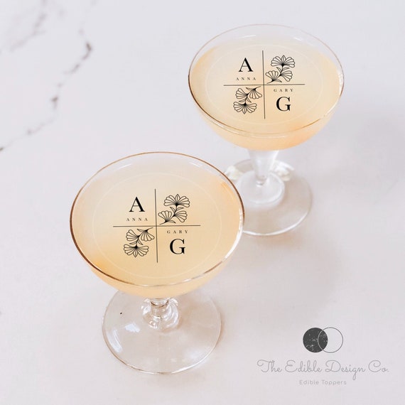 EDIBLE CLEAR Circle Wedding Monogram Drink Toppers, Clear Cocktail Topper,  Custom Edible Drink Topper, Clear Drink Topper, Transparent Drink 