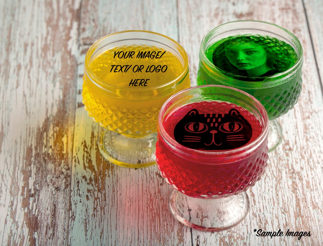 20 Custom Edible 1.75 Jelly Shots Transfer Toppers, Gelatin Topper