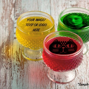 20 Custom Edible 1.75&quot; jelly shots transfer toppers, gelatin topper, edible image, custom edible topper, edible photo, gelatin transfer