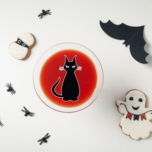 CUT-OUT Halloween Edible Drink Toppers, black cat drink topper, halloween party ideas, halloween cat, edible halloween toppers, cat decor
