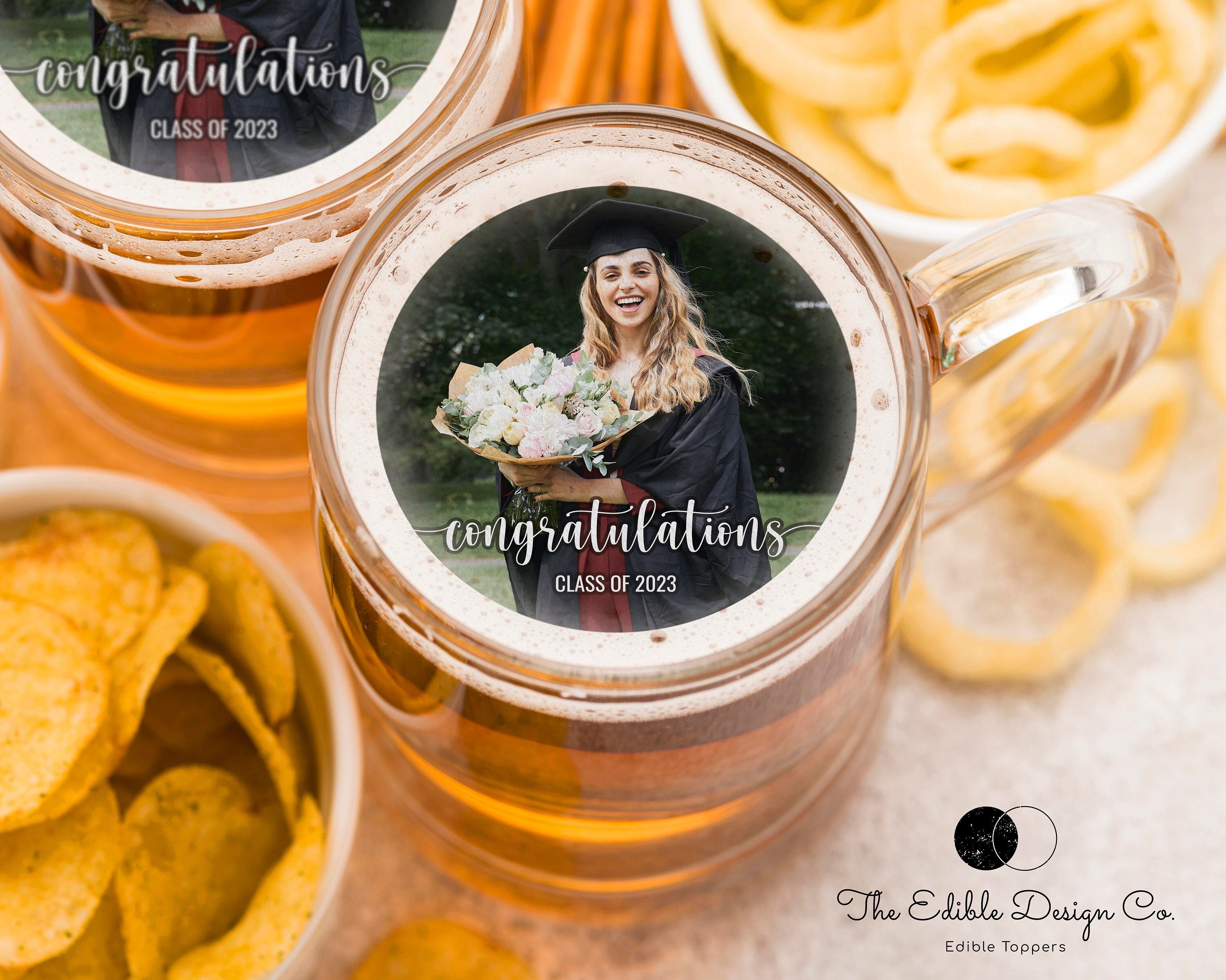 Custom photo graduation EDIBLE Wafer drink topper, cocktail topper, custom graduation drink topper, congrats grad gift, grad party favors
