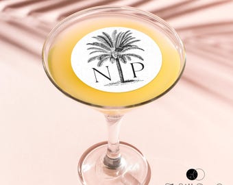 Palm Tree Edible Drink Topper With Custom Wedding Initials