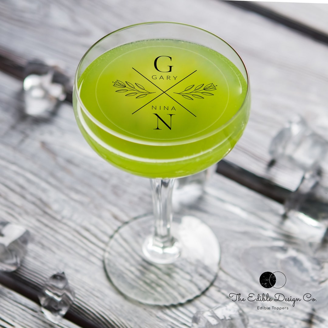 EDIBLE CLEAR Circle Wedding Monogram Drink Toppers, Clear Cocktail