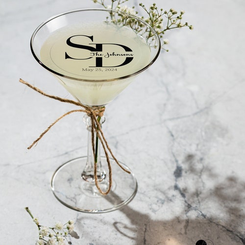Adornos comestibles transparentes para bebidas de boda con iniciales, monogramas, adornos transparentes para cócteles, adornos comestibles personalizados para bebidas, adornos transparentes, adornos para bebidas