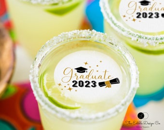 Graduation 2023 EDIBLE Wafer drink topper, cocktail topper, graduation drinks, congrats grad gift, graduation party favors, 2023 graduate