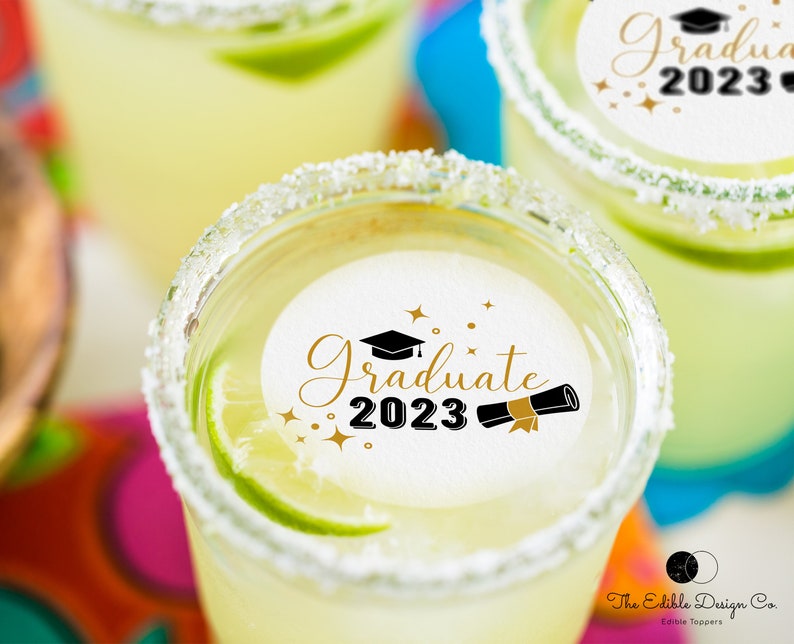 Graduation 2023 EDIBLE Wafer drink topper, cocktail topper, graduation drinks, congrats grad gift, graduation party favors, 2023 graduate image 1