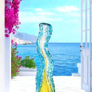 Rare Find. Hand-Blown, Ribbon Glass Atop a Bottle-like Form. 14&quot;x 2.5&quot;