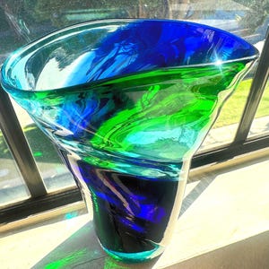 Handmade vintage blown glass vase. 8.5&quot; high