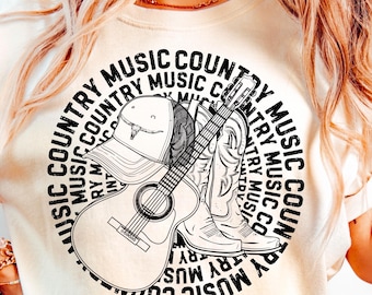 Country Music PNG: Guitar, Boots, Trucker Hat Graphic (Digital Download)