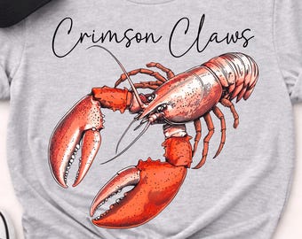 Crimson Claws PNG, Lobster Shirt Design, Coastal Grandmillennial PNG, Nautical Summer Graphic, Lobster Sublimation PNG