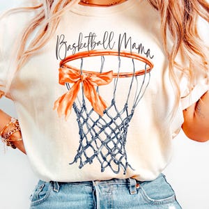 Basketball Mama PNG,  Watercolor basketball hoop with bow, Sports mom Shirt Design, Game day PNG for Sublimation and DTF