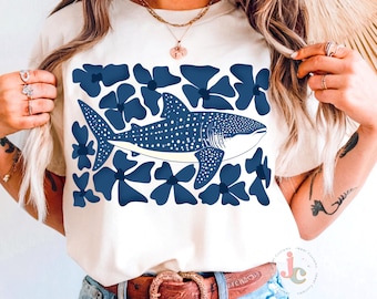 Whale Shark PNG, Boho Floral Design, Sea Life Print (Digital Download)