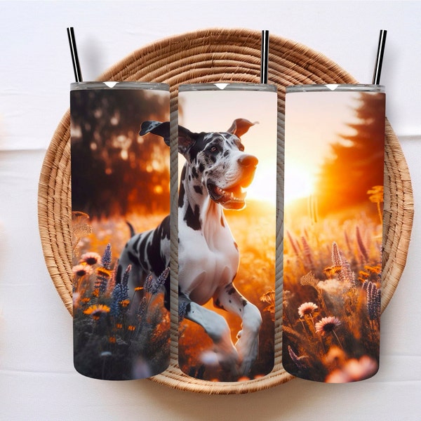 Great Dane Tumbler wrap,  Field of Wildflowers,  Great Dane png, Dog lover gift, Large breed art, Great Dane, sublimation, digital download