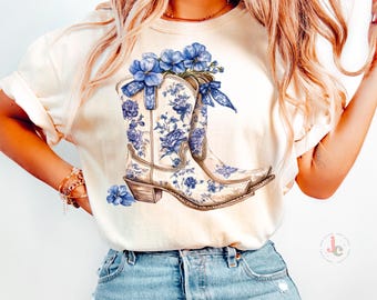 Chinoiserie Cowgirl Boots PNG: Western Floral Sublimation (Digital Download)