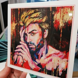Tarjeta de felicitación de GEORGE MICHAEL con sobre de la artista Lana Arkhi, impresión a partir de una pintura original