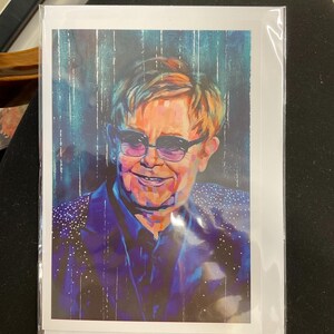 ELTON JOHN Biglietto A5 e busta dal dipinto originale dell'artista Lana Arkhi