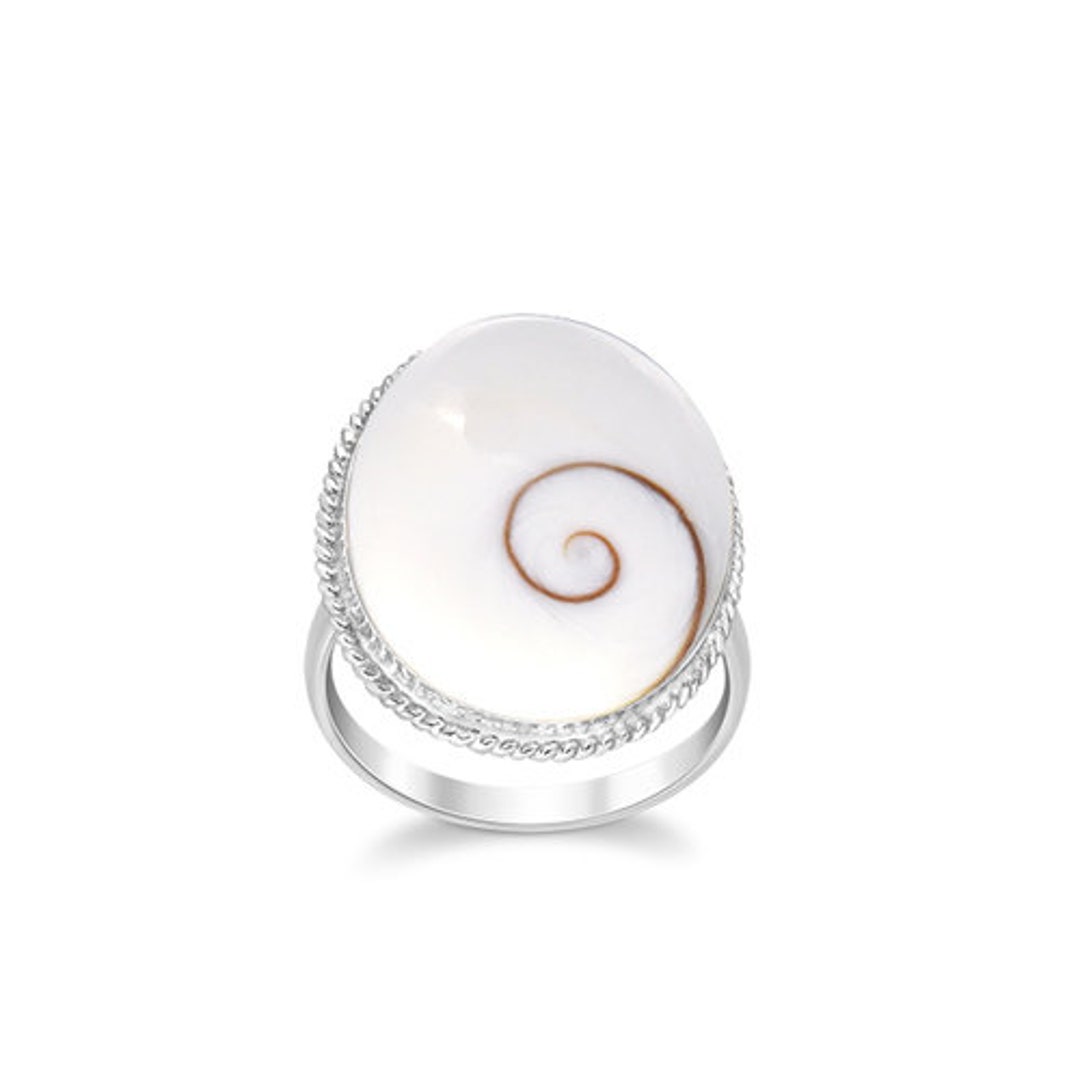 Large Round Silver Shiva Eye Ring, Eye of Shell Large Round Mounted ...